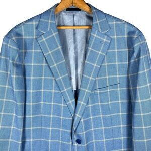 Michael Strahan Blazer Mens 50L Light Blue Windowpane Plaid Stretch Sport Coat